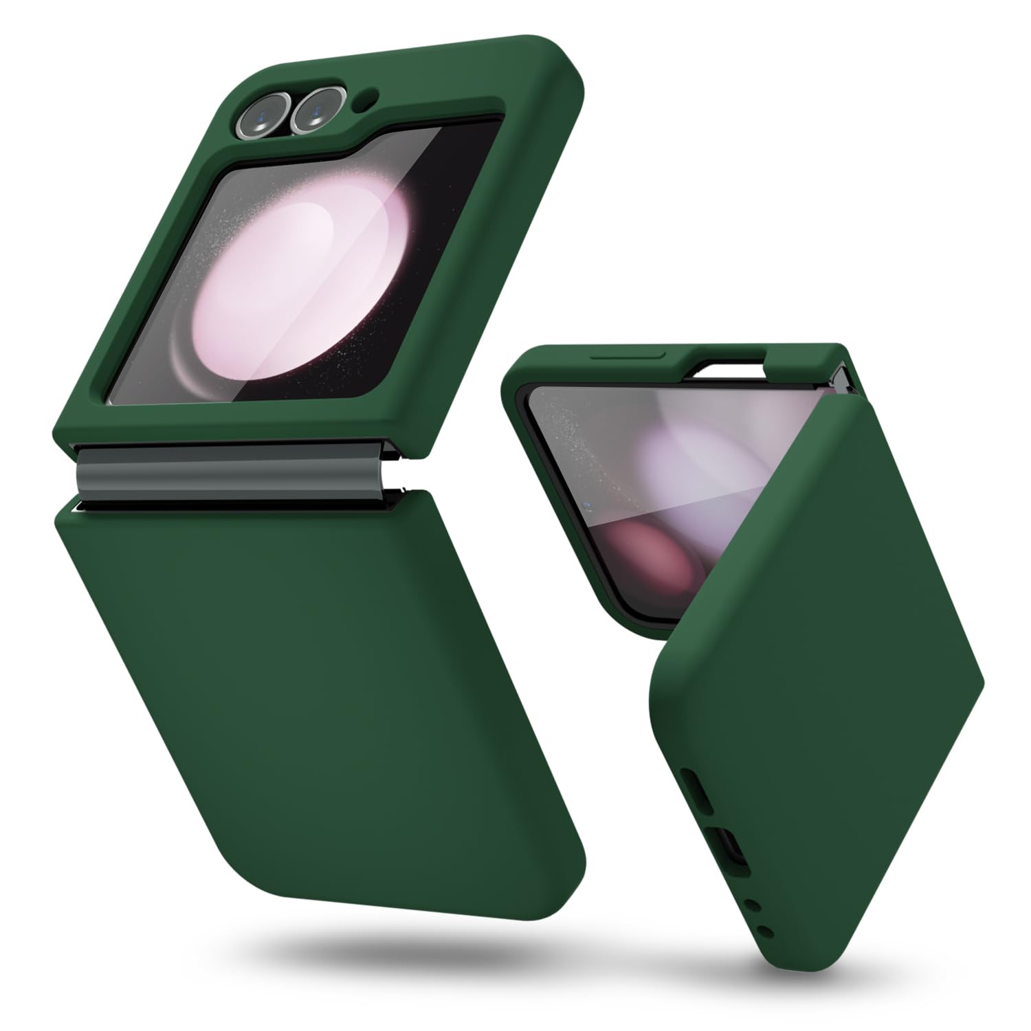 oakxco for Samsung Galaxy Z Flip 6 Case Silicone, Thin Slim Grip Soft Rubber Gel Protective Phone Case for Women, Matte Plain Solid Color Aesthetic Cute Girly Case with Camera Cover, Dark Green