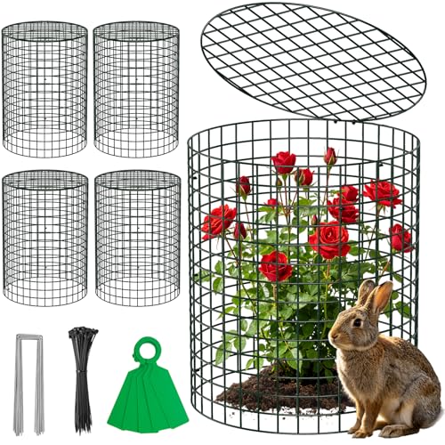 Unves 5 Set Garden Plant Protectors from Animals -12 x 14 Metal Plant Cages for Outdoor Plants Wire Mesh Plant Covers Keep Animals Away from Your Gardens Flower Vegetable