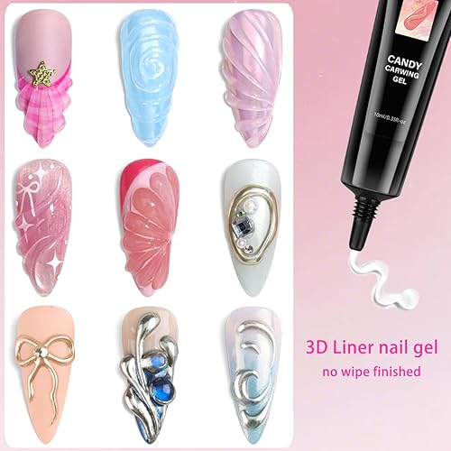 Miniatura 4 de Gel de uñas 3D, 2 unidades de gel de escultura transparente de 0.35 oz (10 g) para polvo de cromo, revestimiento de relieve 5D, esmalte de uñas,