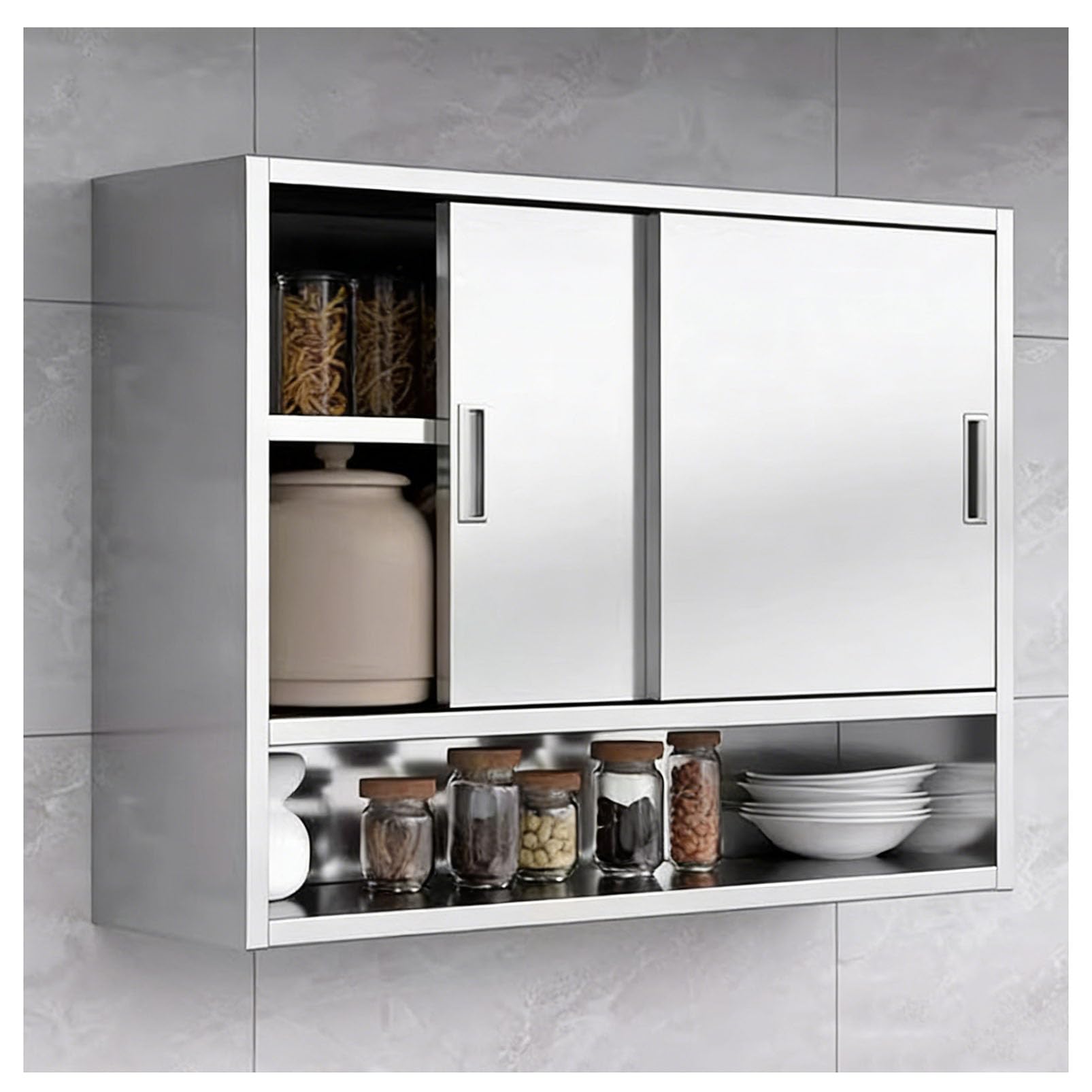 Armoire de Rangement Murale Robuste, Buffet de Garde-Manger d'armoires de Cuisine avec Portes coulissantes, Armoire Utilitaire autoportante pour Bouteilles d'assaisonnement aux épices