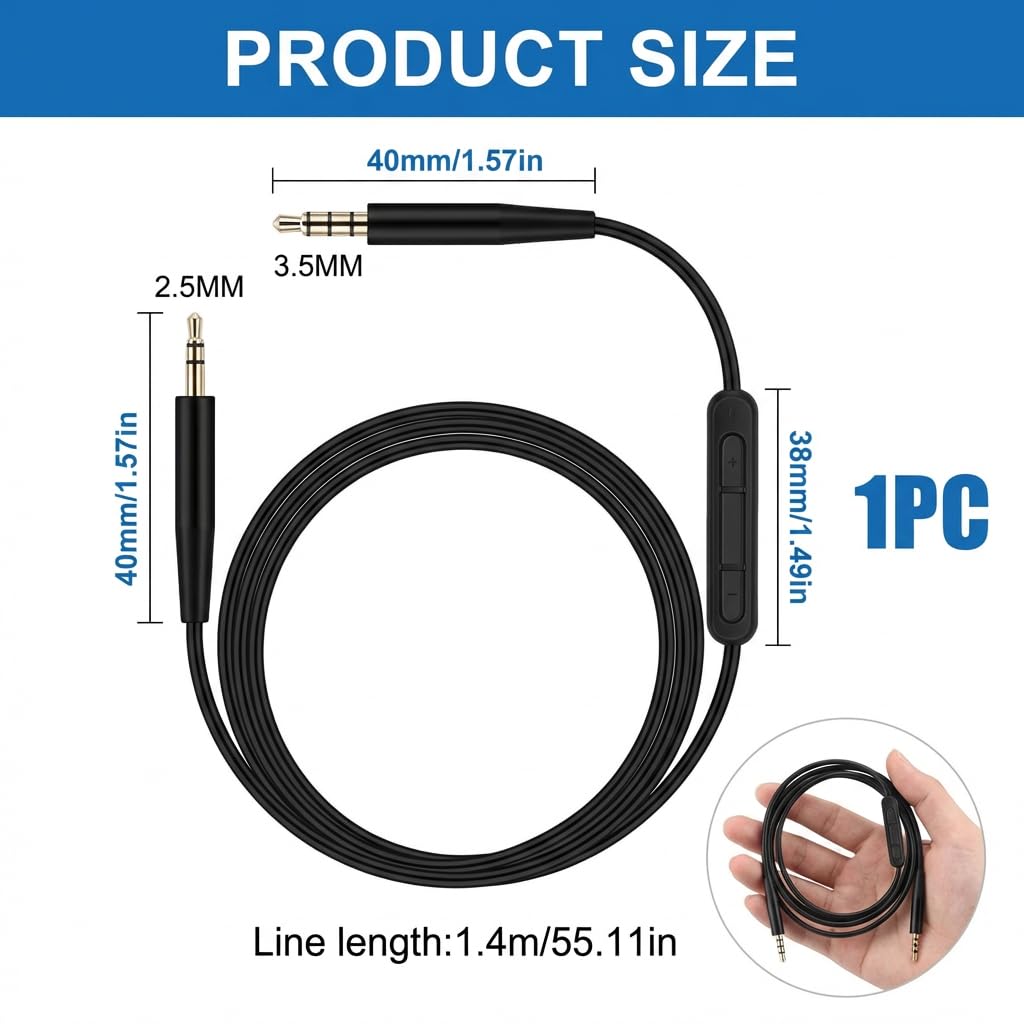 Câble Audio 3,5 mm vers 2,5 mm Compatible Bose 700 QC25 QC35 QC35II QC45 Casque 700 JBL Tune 760NC 750BTNC