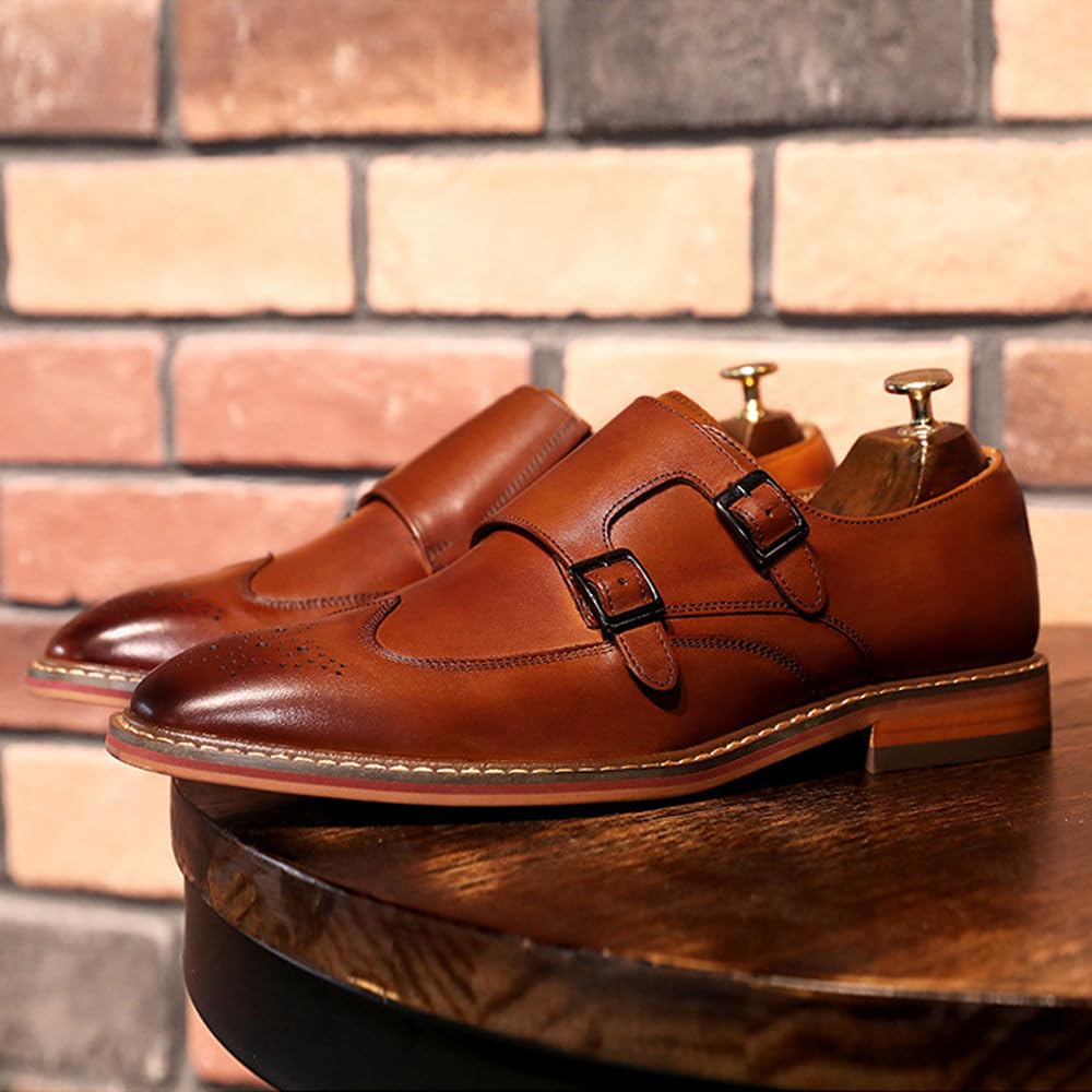 DESAI Hommes Chaussures à Boucle Moine Double Monk Strap Mariage Cuir Oxfords