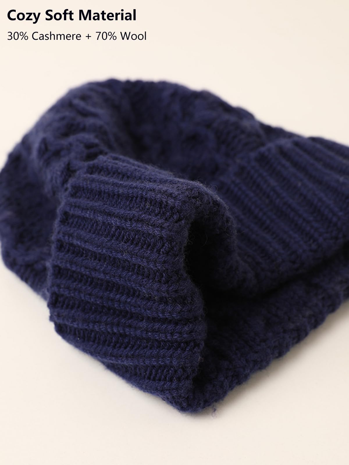Mujer Gorro Beanie de Punto con Puños Color Liso, Hombre Cuff Sombrero con Vuelta Suave y Cálido Otoño Invierno, 30% Cachemira y 70% Lana, Exterior Casual Skull Gorra para Esquí Ciclismo