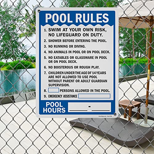 Señal metálica de reglas para piscina 24x18 pulg miniatura 3