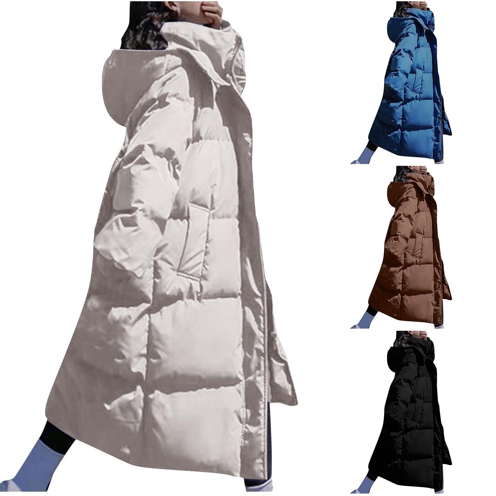 Damen Daunenjacken Lange Locker Steppjacke Leicht Oversize Daunenmantel Elegant Verdicken Winterjacke PufferJacke Warm Wintermantel mit Kapuze Casual Steppmantel Weiche Mantel