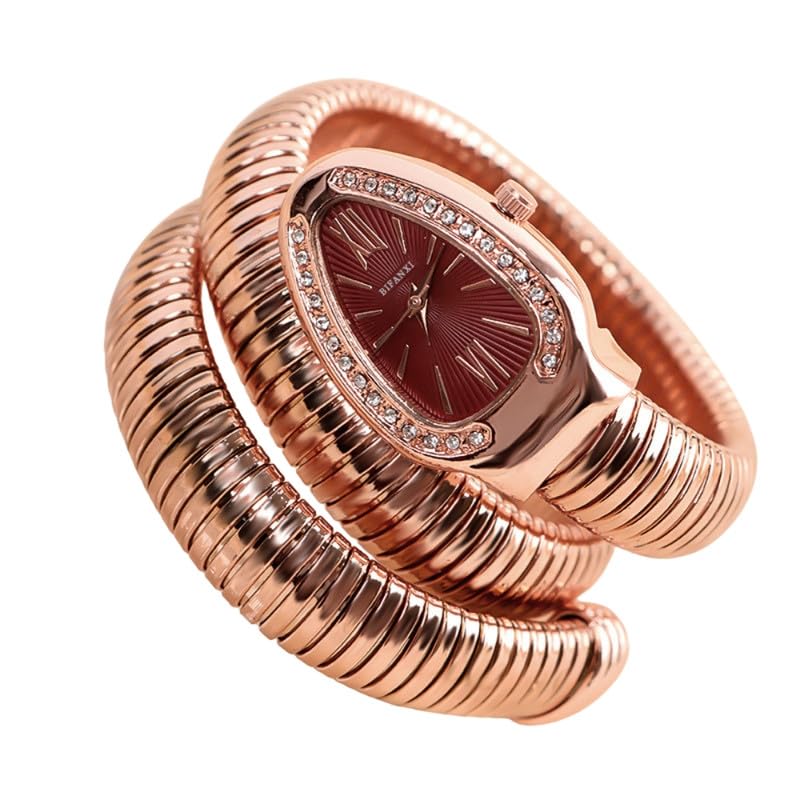 Image of Ladies Snake Bracelet Fashion Watch - Creative Quartz Design, Personality Oval Dial, 50m Waterproof