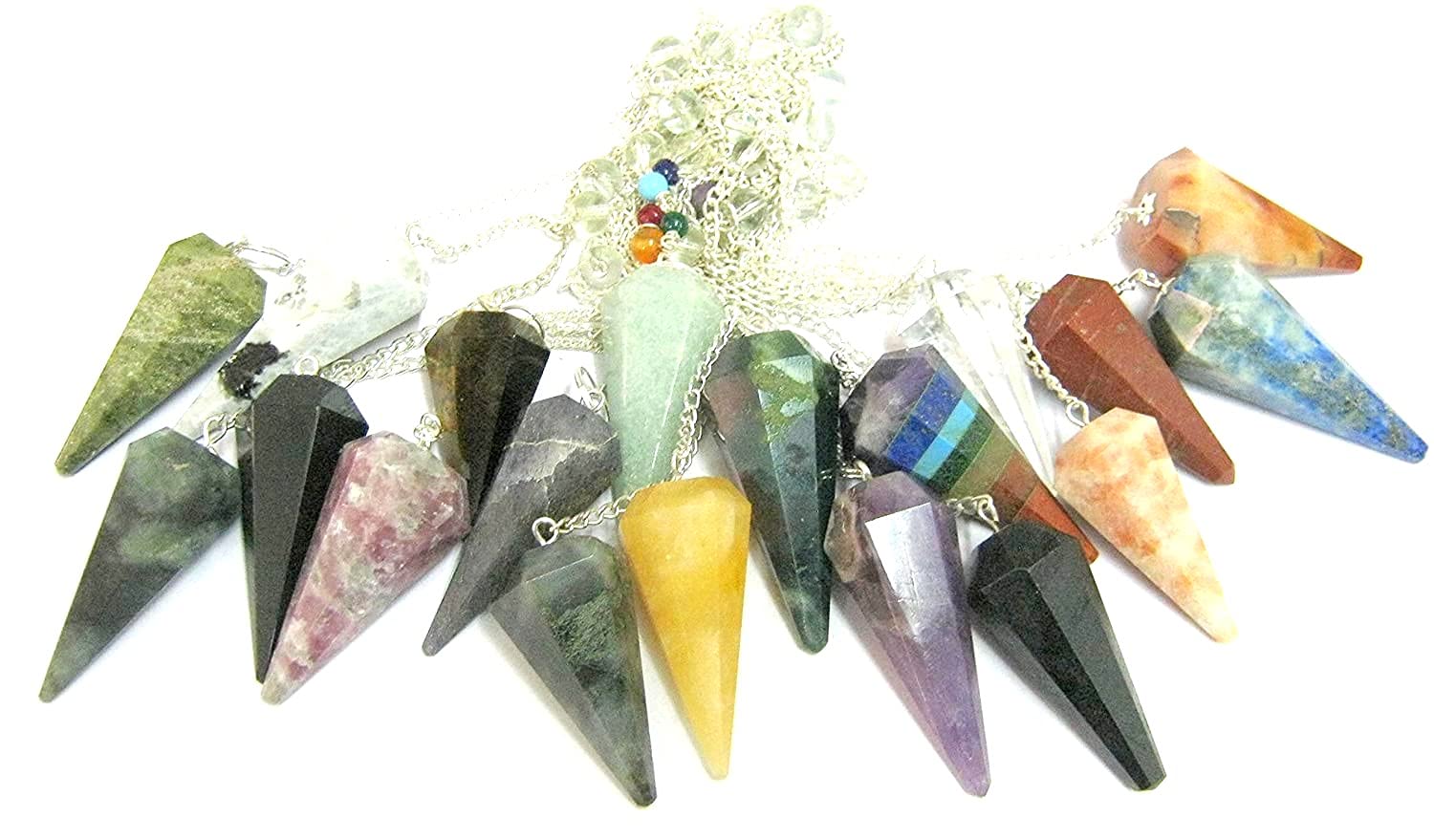 CRYSTALMIRACLE SET OF TWENTY CONE DOWSER PENDULUMS CRYSTAL HEALING REIKI FENG SHUI GIFT GEMSTONE POSITIVE ENERGY MEDITATION CHAKRA BALANCER