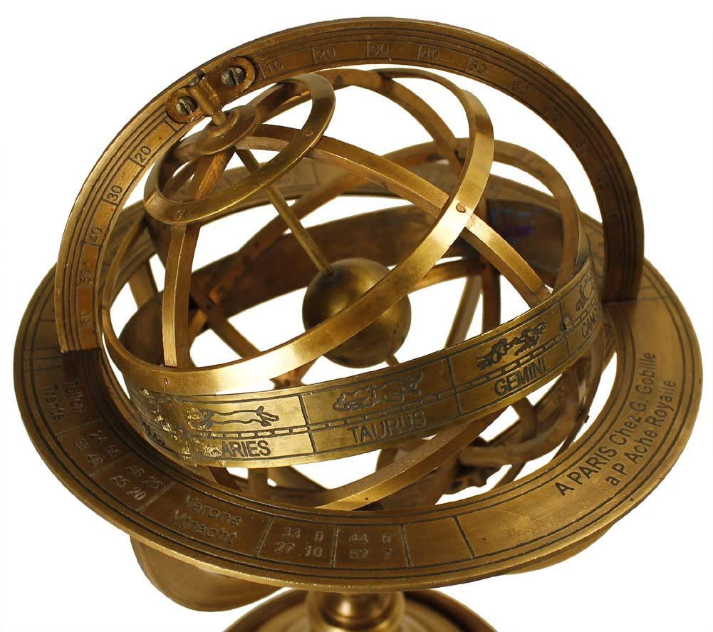 Brass Antique Finish Armillary Celestial Globe with Zodiac Engravings