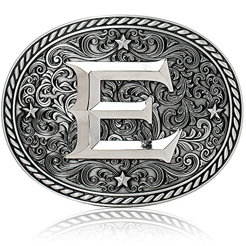 Itera Western Belt Buckle for Men & Women – Vintage Initial Country Buckles for Cowboy & Cowgirl – Large Silver Letter – 3.75” x 3”