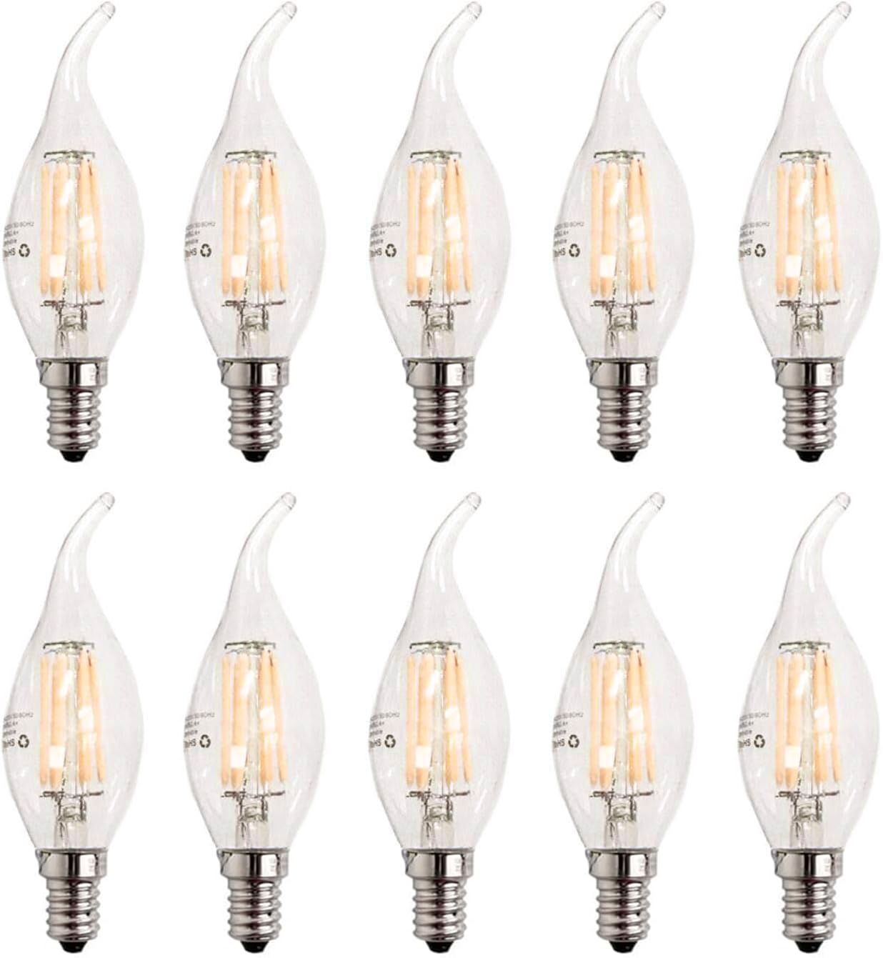ZFQ E14 Dimmable LED Candle Light Bulbs, 6W 60W Equivalent Warm White 2700K, 600LM, C35 Bent Tip Flame Shape