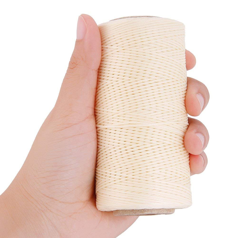 SONGER Professional Speedy Stitcher Sewing Awl Hand Stitcher Repair Tool Kit for Leather And Heavy Fabrics with 2Pcs Needles,1Pcs Coil And 260 Meter 150D 0.8MM Flat Sewing Waxed String(Beige)