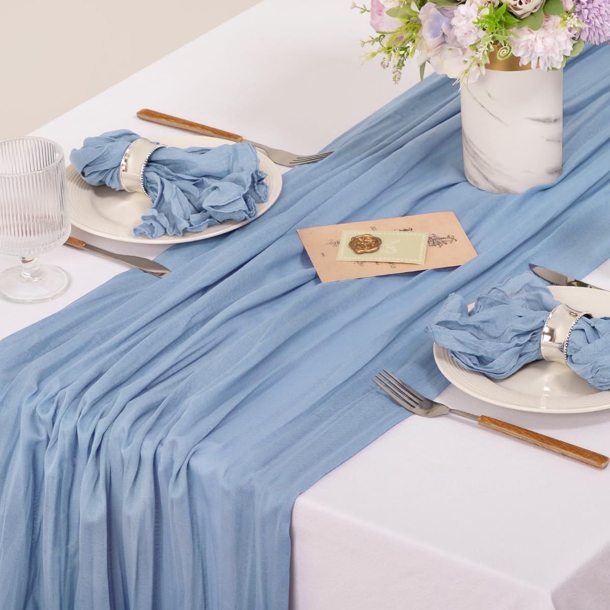 MLMC Lot de 60 Serviettes en étamine réutilisables en Vrac pour Mariage, fête prénatale, événements, décoration de Table - Bleu poudré - 53,3 x 53,3 cm