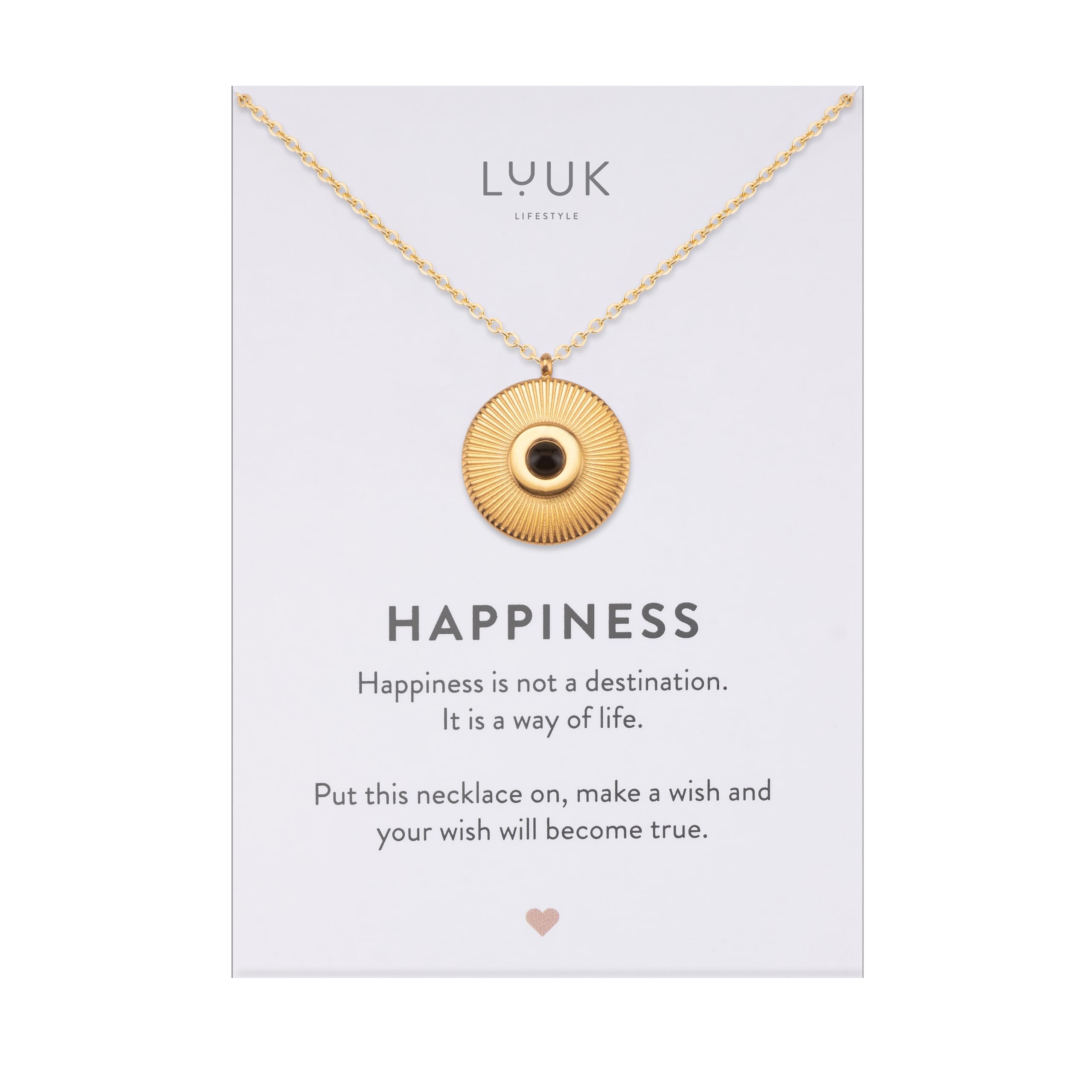 LUUK LIFESTYLECollares de acero inoxidable para mujer con finos amuletos de la suerte y tarjeta mensaje HAPPINESS,idea de regalo mujer, hermana, hija, sobrina, plateado, dorado, oro rosa