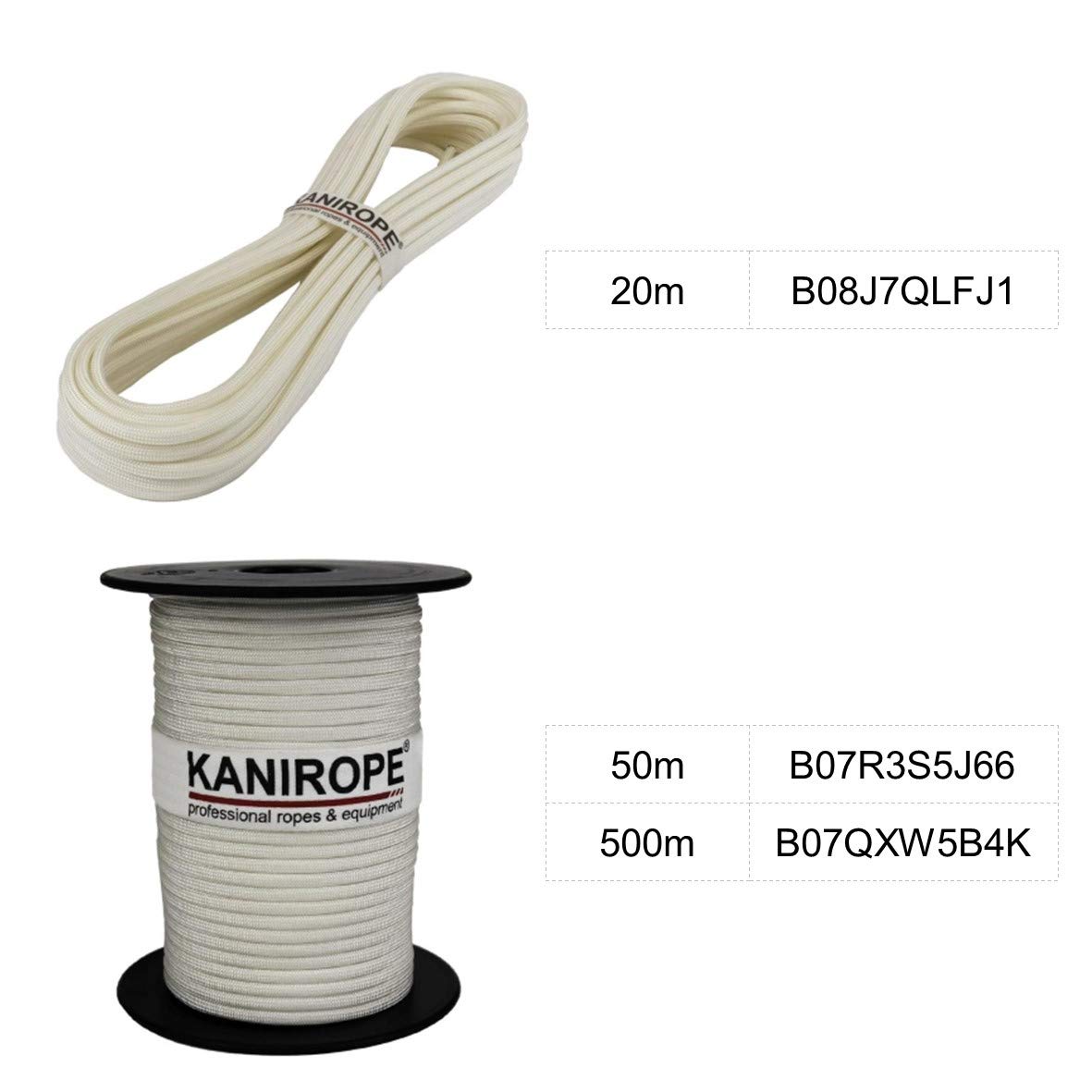 Kanirope® Paracord XPRO ø3,8mm 500m Weiß 32-Fach geflochten