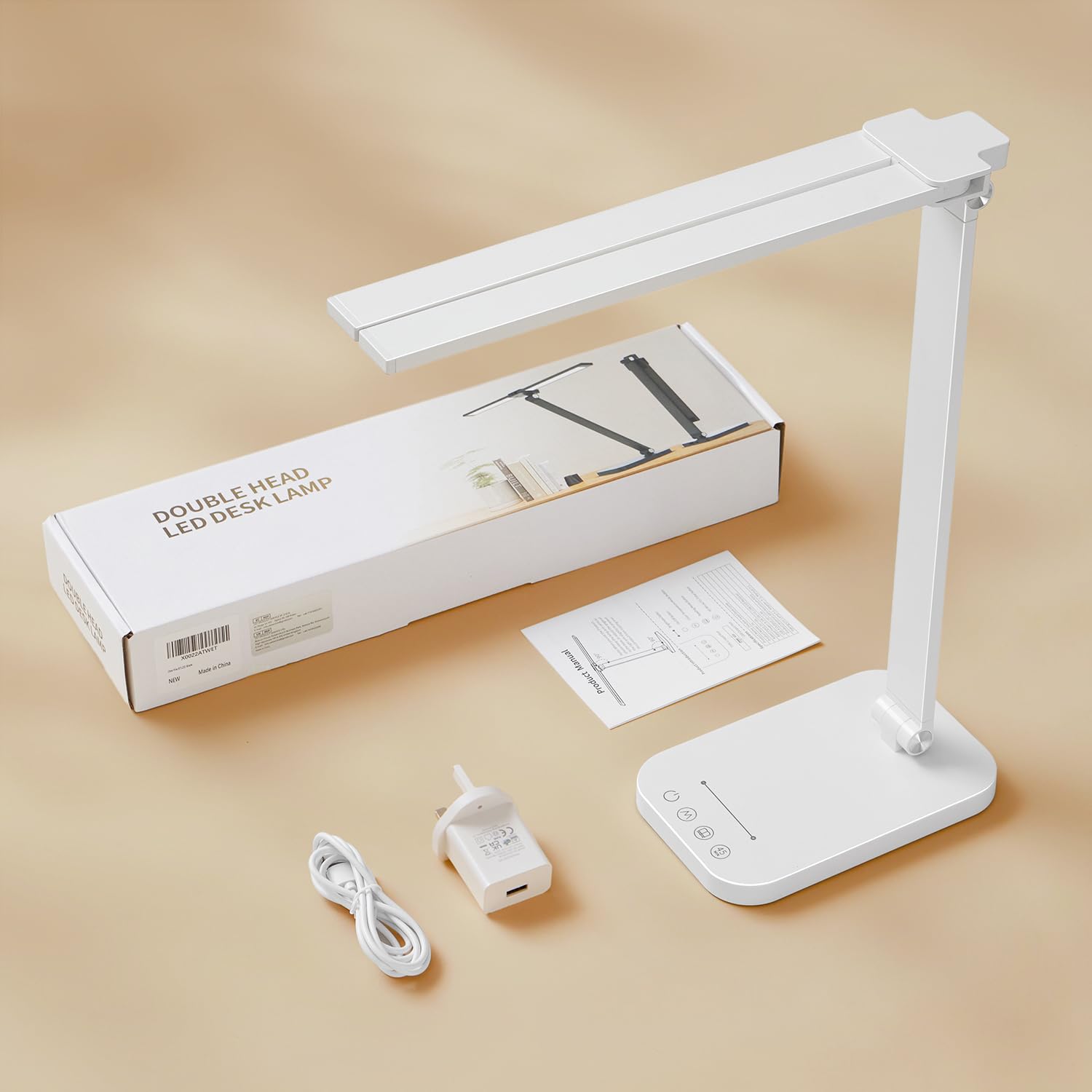 One Fire Lampe de bureau LED avec adaptateur, port de charge USB, 10 niveaux de luminosité, 5 couleurs – Lampe de bureau réglable pour bureau, chambre à coucher, table