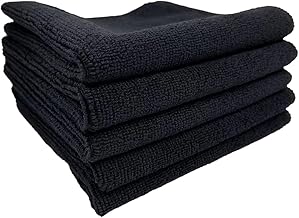 TARO WORKS Microfiber Car Wash Towel, 11.8 x 11.8 inches (30 x 30 cm), Super Absorbent, Quick Drying, Helps Prevent Scratches, Small, Thick, Cleaning Cloth, 5 x Towels, Black