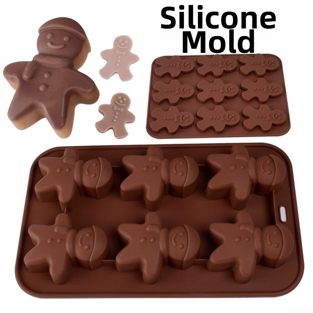 Fauhapyway Muñeco Nieve Silicona para Chocolate y para cera Muñeco Nieve(Coffee color 9 snowmen)