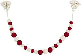 Mud Pie Red and White Pom Tassel Garland, 60