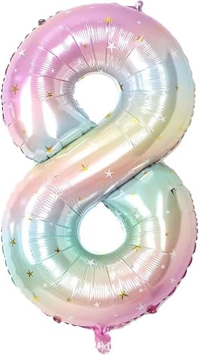 Miniatura 2 de Globos arcoíris número 8 de 40 pulgadas y mini globos de mariposa, decoraciones de cumpleaños de mariposa para niñas, globos de cumpleaños de 8