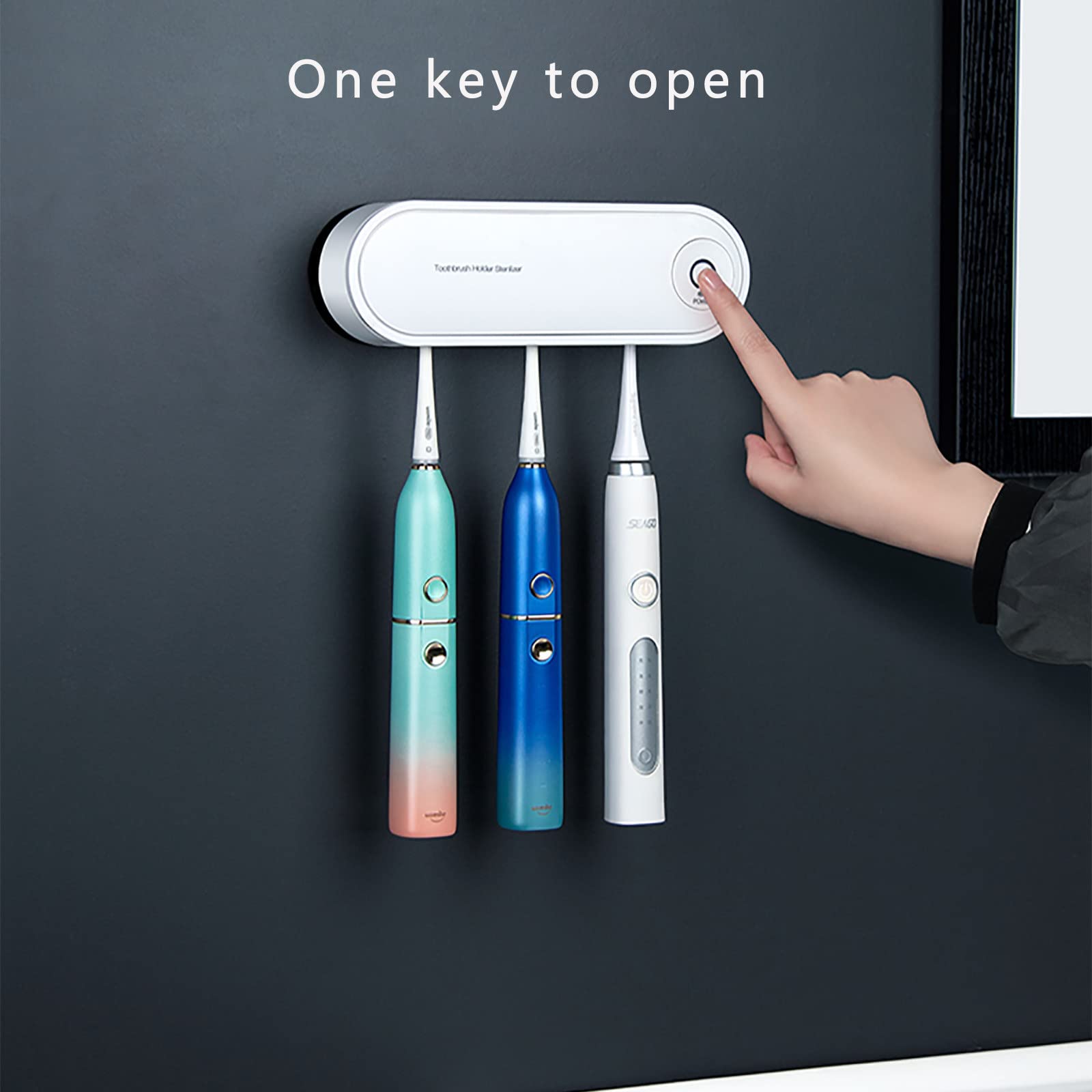 Porta Cepillo de Dientes, Soporte Cepillo de Dientes con Función Esterilizador Secado, Estuche Cepillo Dientes USB Recargable con LED, Organizador Baño Blanco