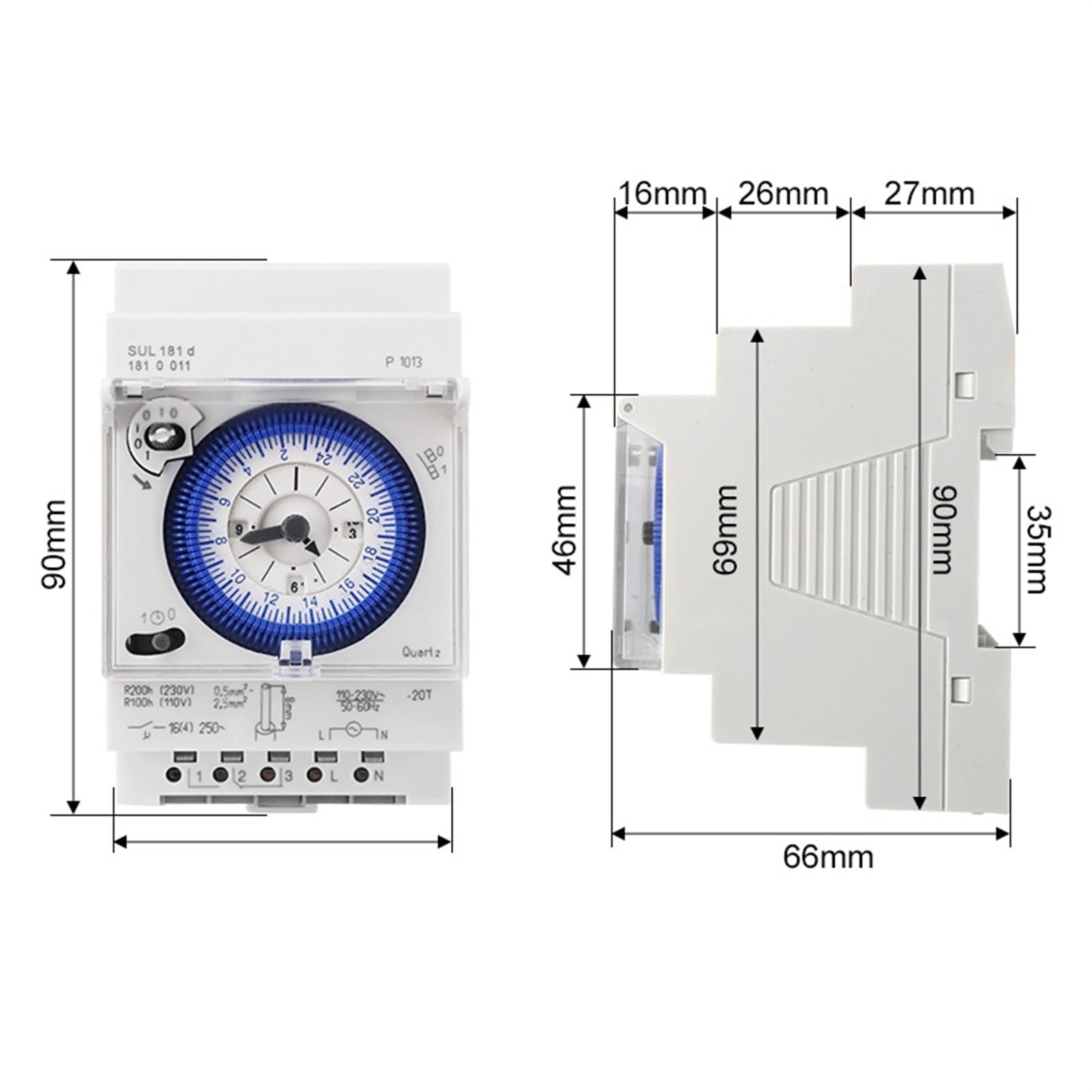Temporizador mecánico de carril Din SUL181D, interruptor de tiempo de 24 horas, relé, temporizador eléctrico programable, AC220V