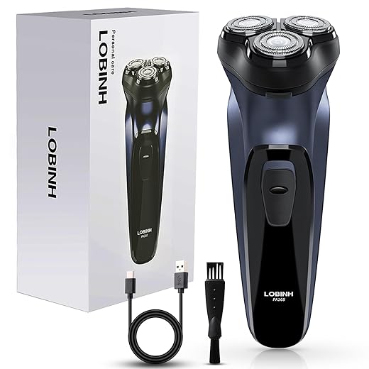LOBINH Electric Razor for Men, Rechargeable Electric Rotary Shaver, Washable Shaving Head, USB Type-C 1.5 Hour Fast USB Charging, 4D Floating Head - PA168