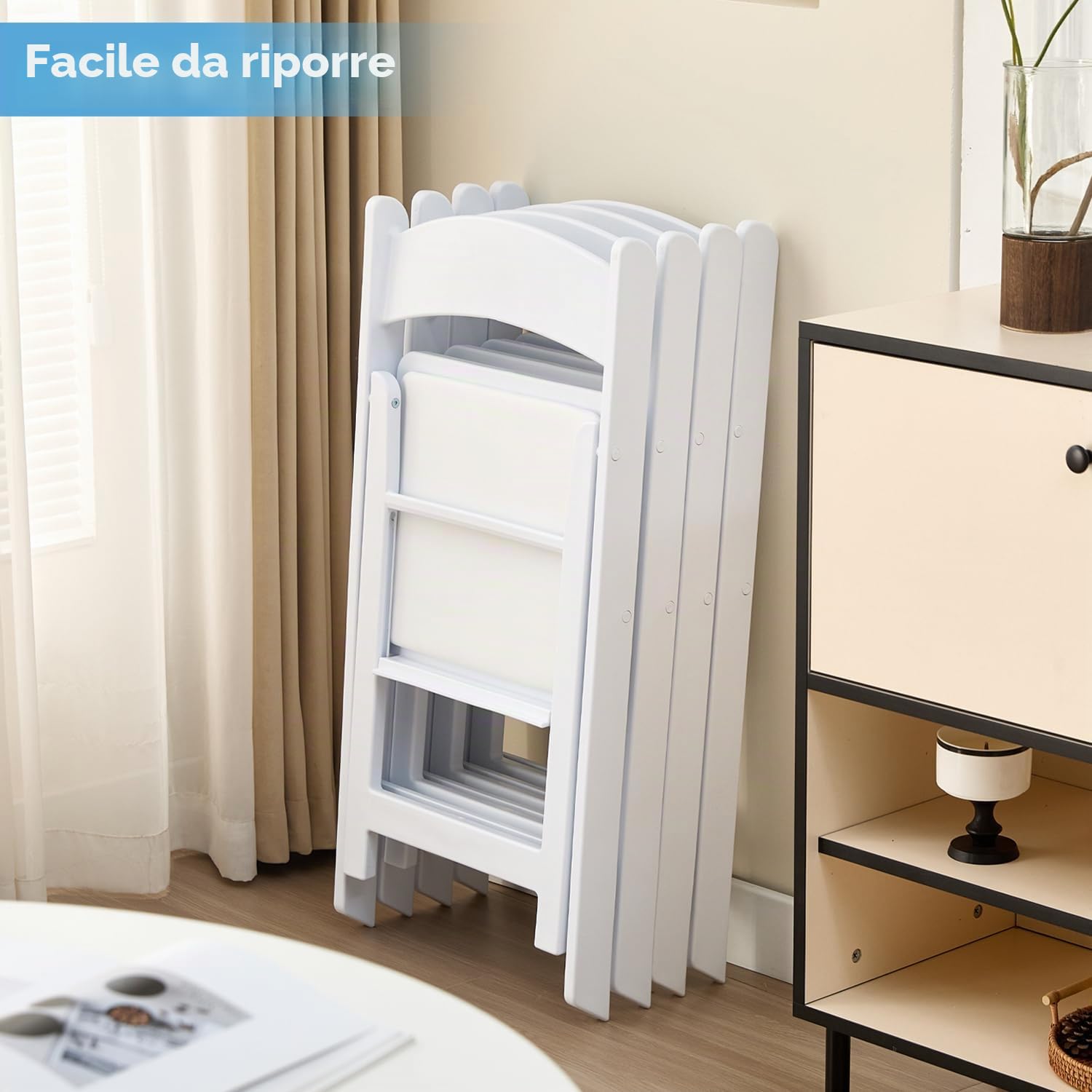 KAIHAOWIN Sedie pieghevoli in resina, confezione da 4, con seduta imbottita in vinile, per interni ed esterni, per eventi, feste, matrimoni, colore: bianco