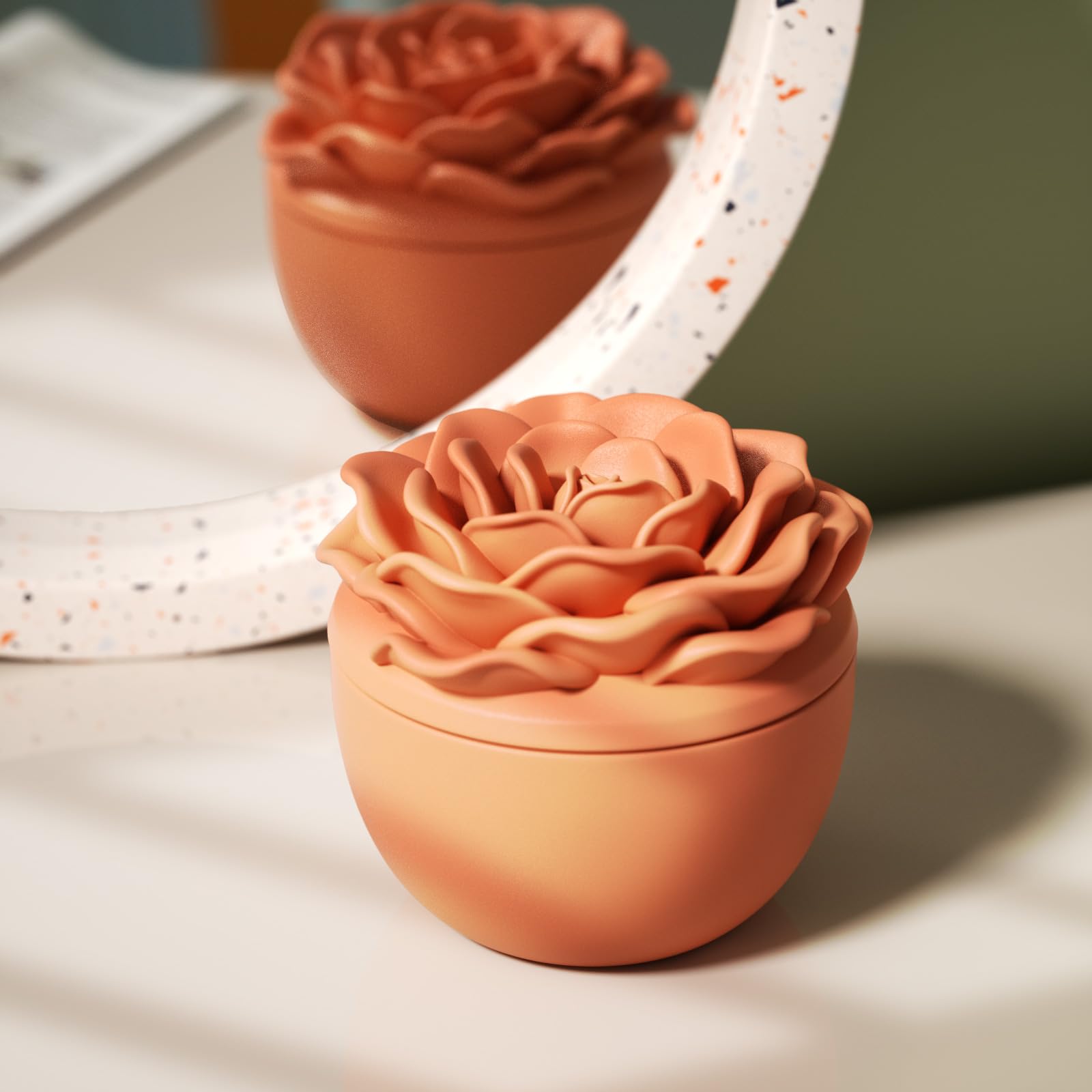 BOOWAN NICOLE Rose Flower Candle Vessels with Lid Silicone Molds & 7oz Candle Refill Silicone Molds, Candle Jar Silicone Moulds for Jesmonite Concrete Cement Mother’ Day Gifts (SH1075-1-2+LZ0699)