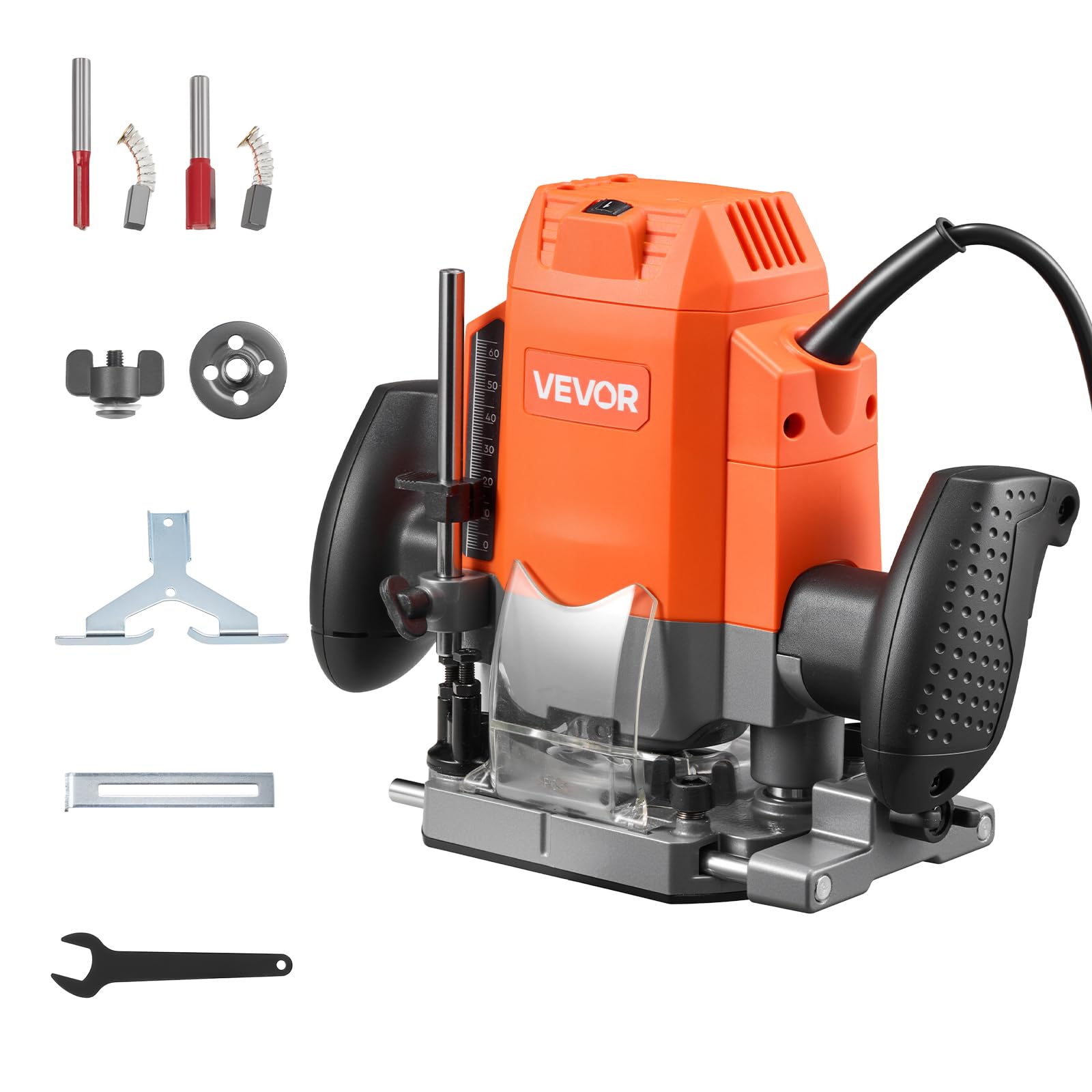 VEVOR Défonceuse 1200 W Défonceuse à Bois 6 Vitesses Variables pour Travail Bois, Finition, Bricolage, avec Démarrage Progressif, Base Plongeante, Capot Aspiration Poussière, Guide Parallèle, Filaire
