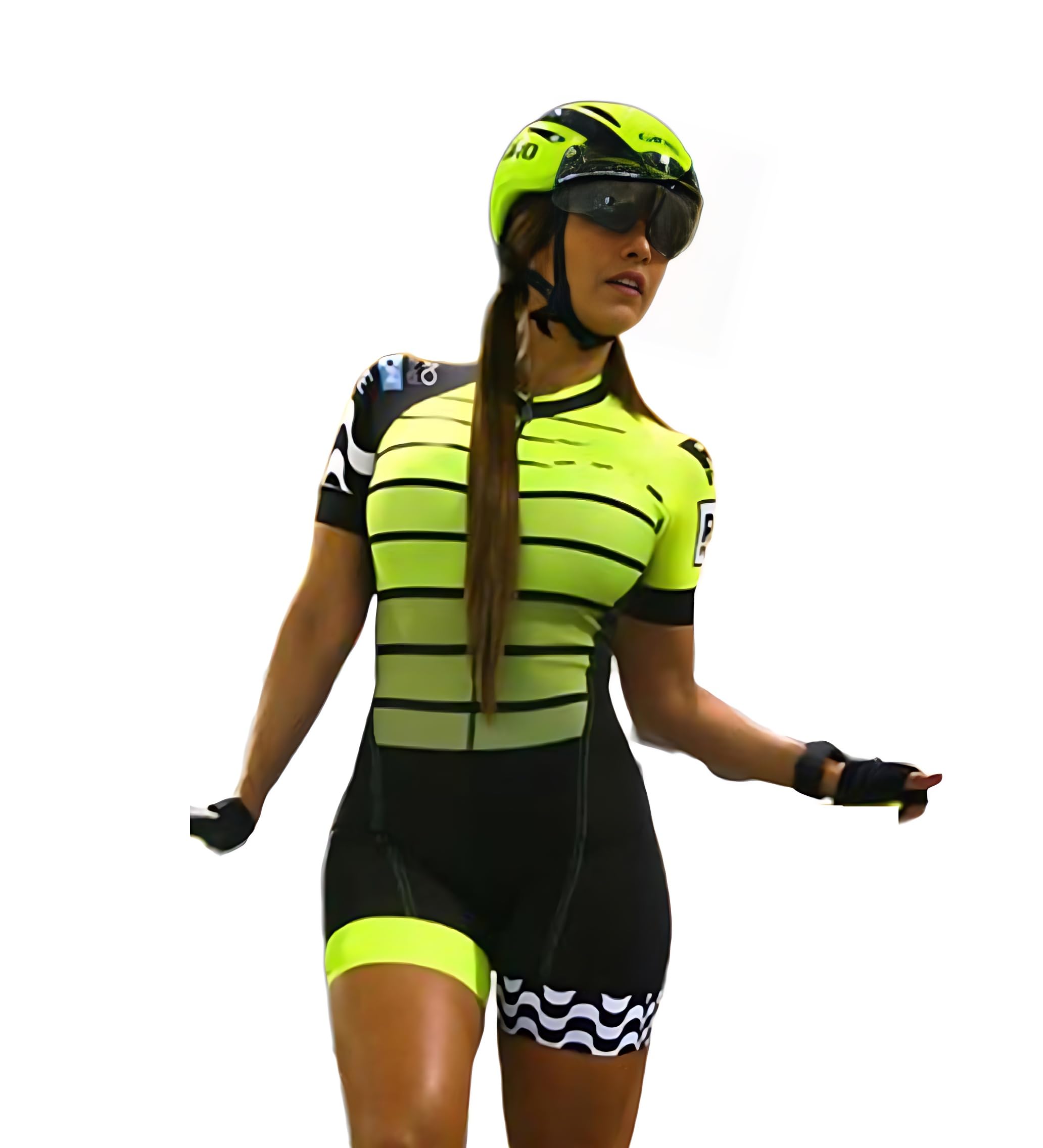 Damen Sommer Gelb Fahrrad Trikot Radanzug Einteiler Radsport Set XS-3XL