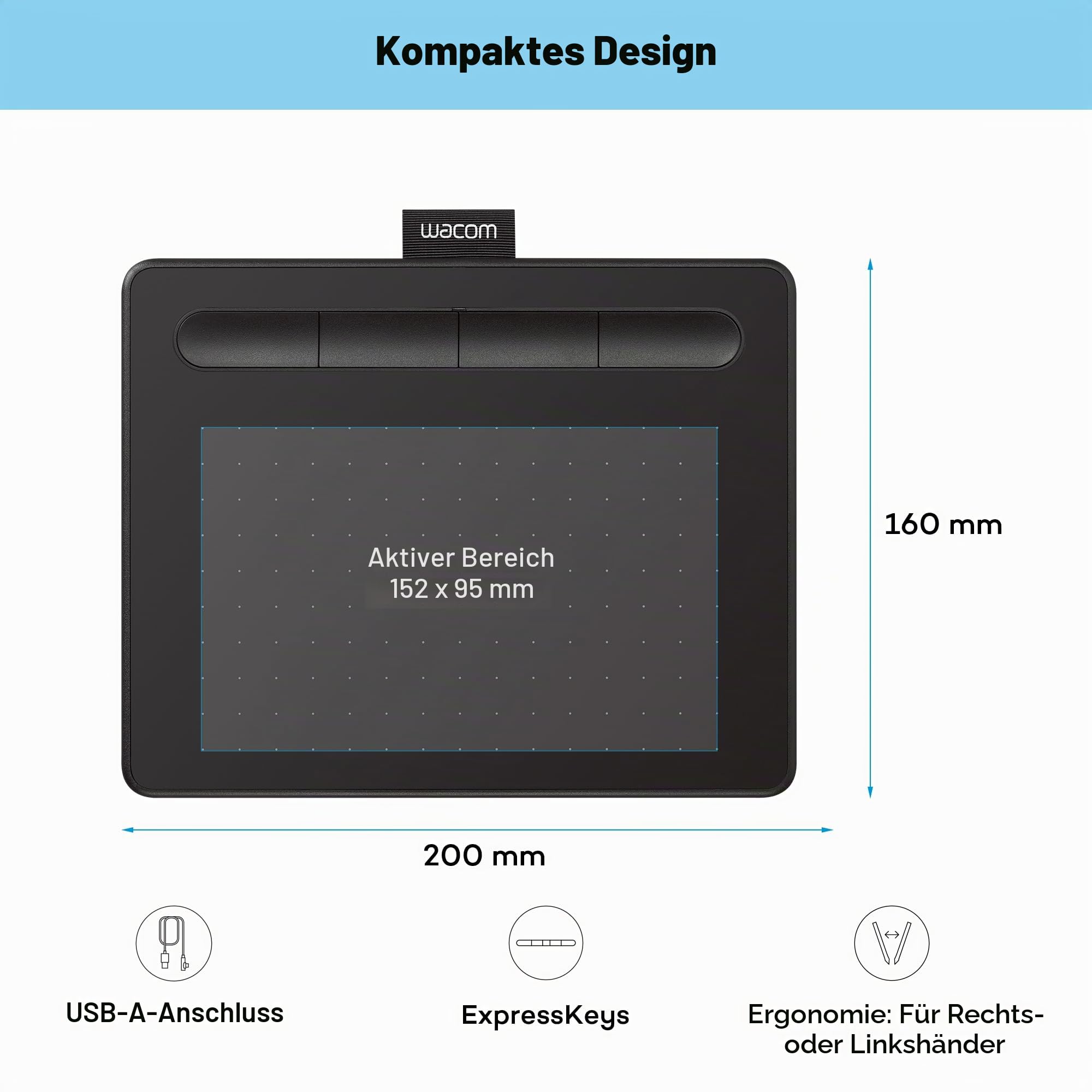 Wacom Intuos Small Grafiktablett - Zeichentablett zum Zeichnen & zur Fotobearbeitung mit druckempfindlichem Stift schwarz – Ideal für Home-Office & E-Learning