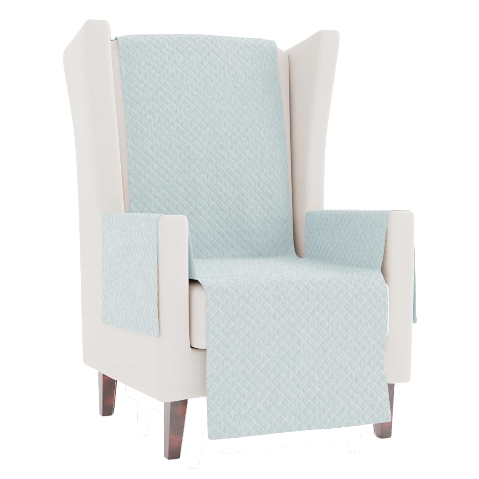 GAMUSI Funda Sillon Relax reclinable, Funda Sillon orejero, Funda Sofa 1 Plaza (hasta 110 cm de Ancho), Acolchada Liso algodón Transpirable, Color Agua