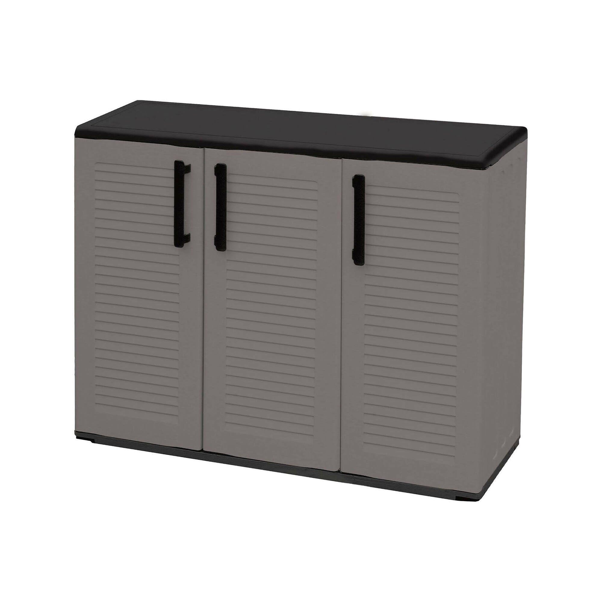 Dmora - Armoire d'extérieur Gesves, Armoire de Balcon Polyvalente, 100% Made in Italy, 102x37h84 cm, Gris et Noir, Finition rayée