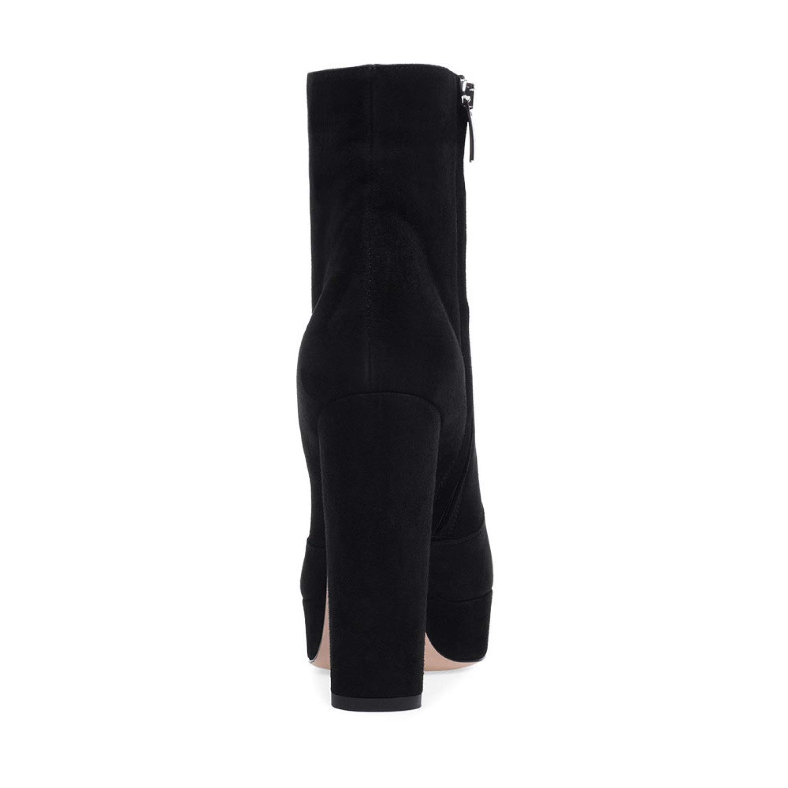 Tacchi Donna Stivaletti con Tacco Alto in Pelle Scamosciata con Punta Tonda E Tacco Grosso,Black-38