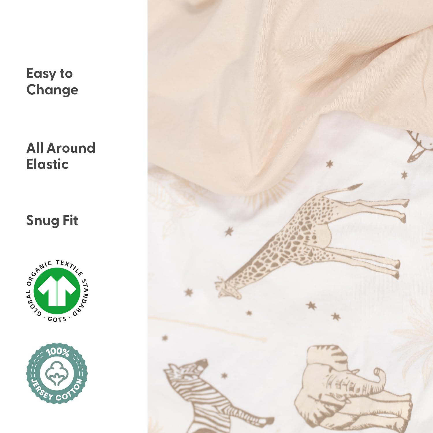 The Peanutshell Sábanas orgánicas para Cuna para niños o niñas, Transpirables, supersuaves, 100% algodón Jersey, decoración de guardería de Safari, Ropa de Cama de bebé de género Neutro, Juego de 4