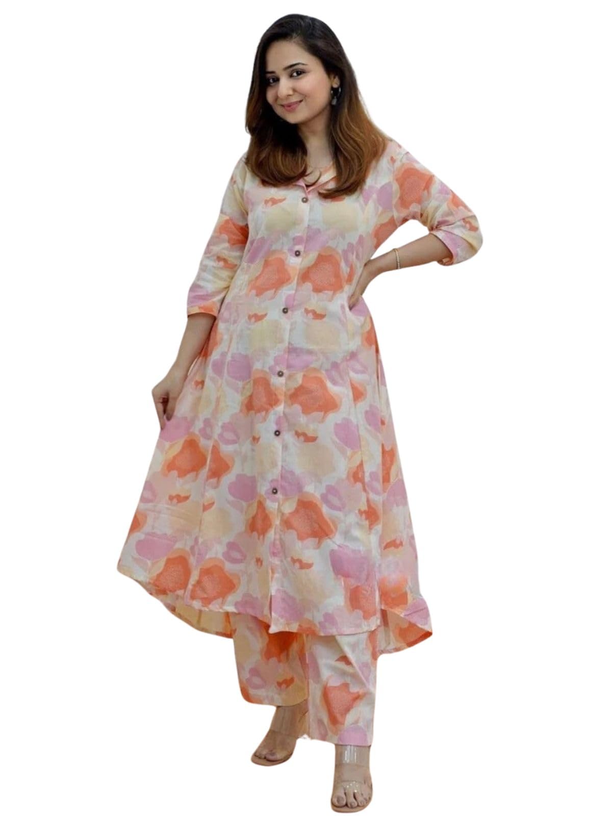 Leriya Fashion-Oslc House Women's Rayon Solid Regular Kurta Set (Lf-W1814&Tr871_Orange_L)
