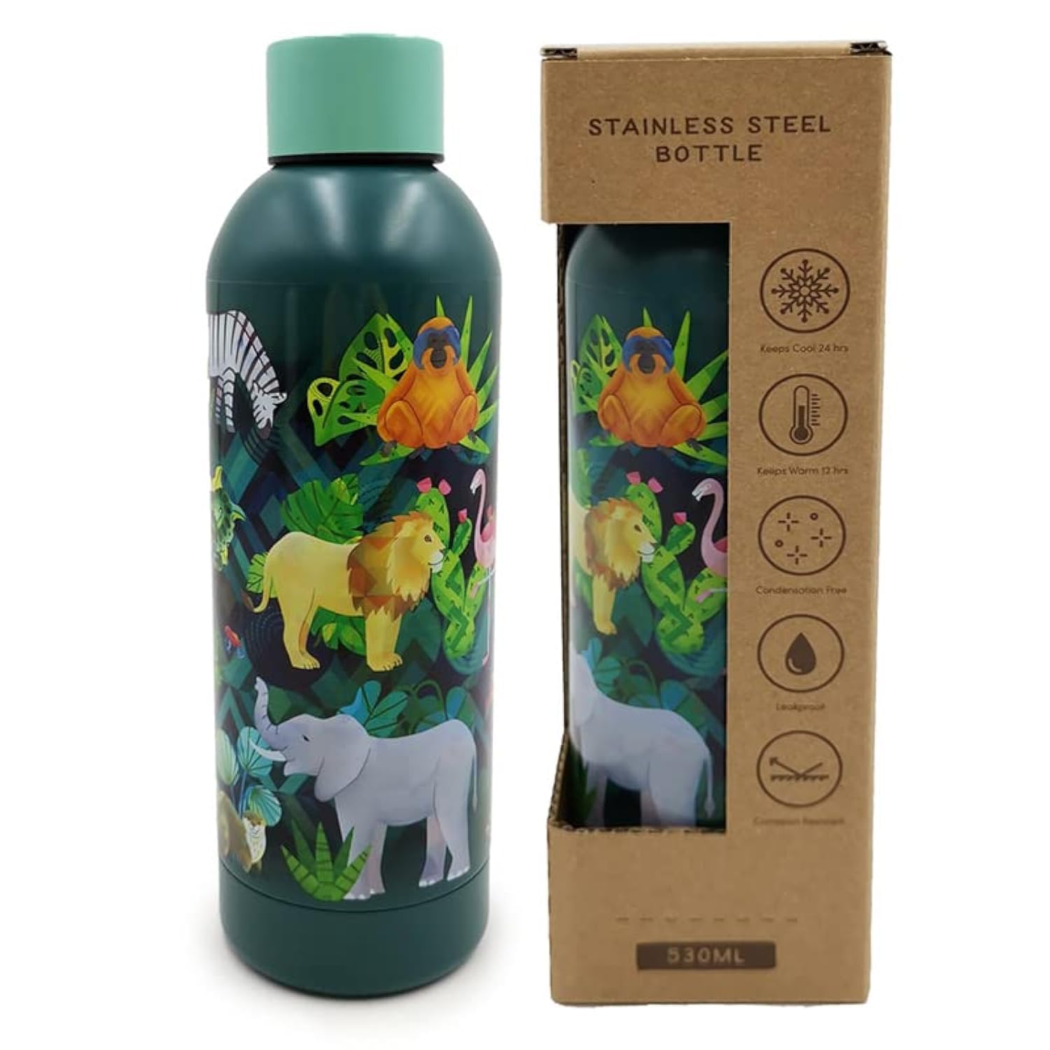 Puckator Bot206 Animal Kingdom Reusable Stainless Steel Hot & Cold Thermal Insulated Drinks Bottle 530Ml
