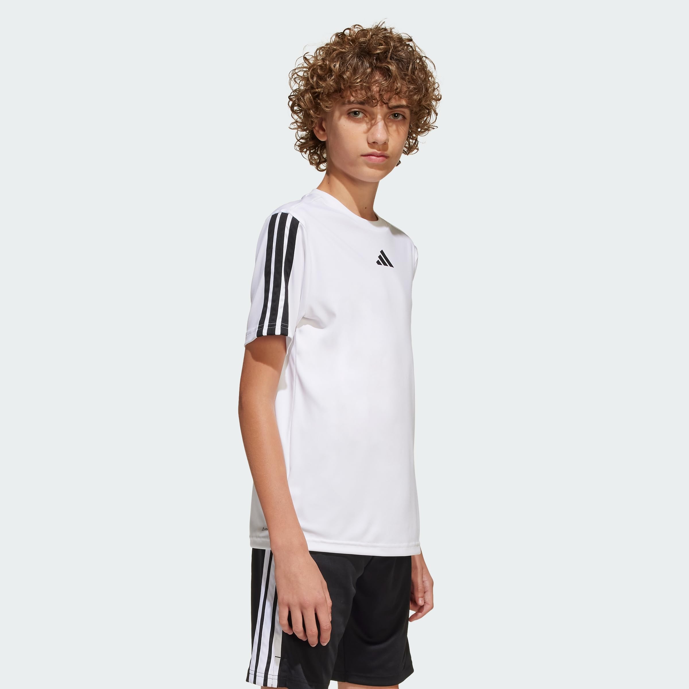 Adidas Jungen Train Essentials 3-Stripes T-Shirt, White/Black, 7-8 Years
