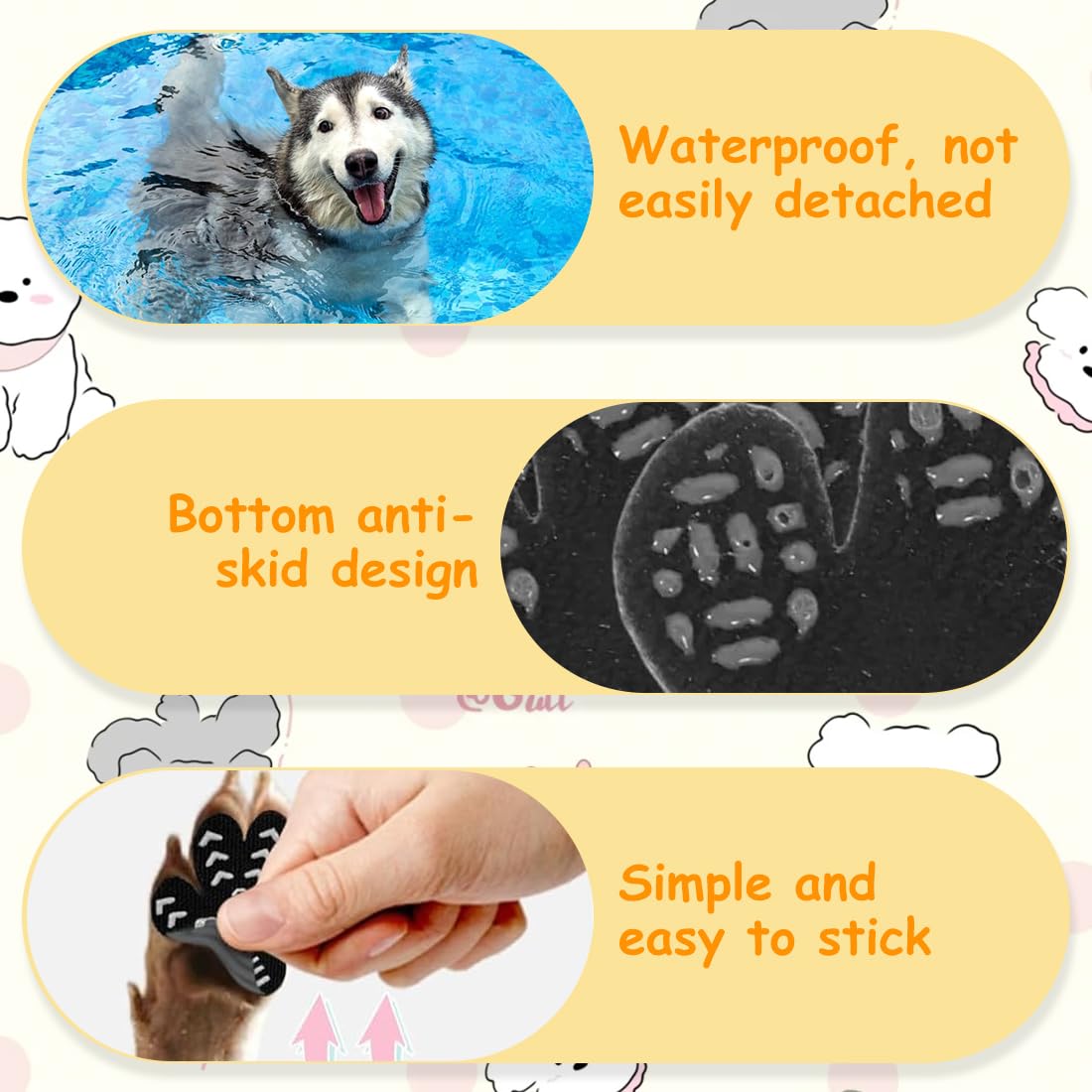 Confezione da 12 cuscinetti antiscivolo per zampe di cane per una trazione controllata, calzini antiscivolo in gel autoadesivi, adesivi per scarpe, calzini antiscivolo per cani e gatti (nero)