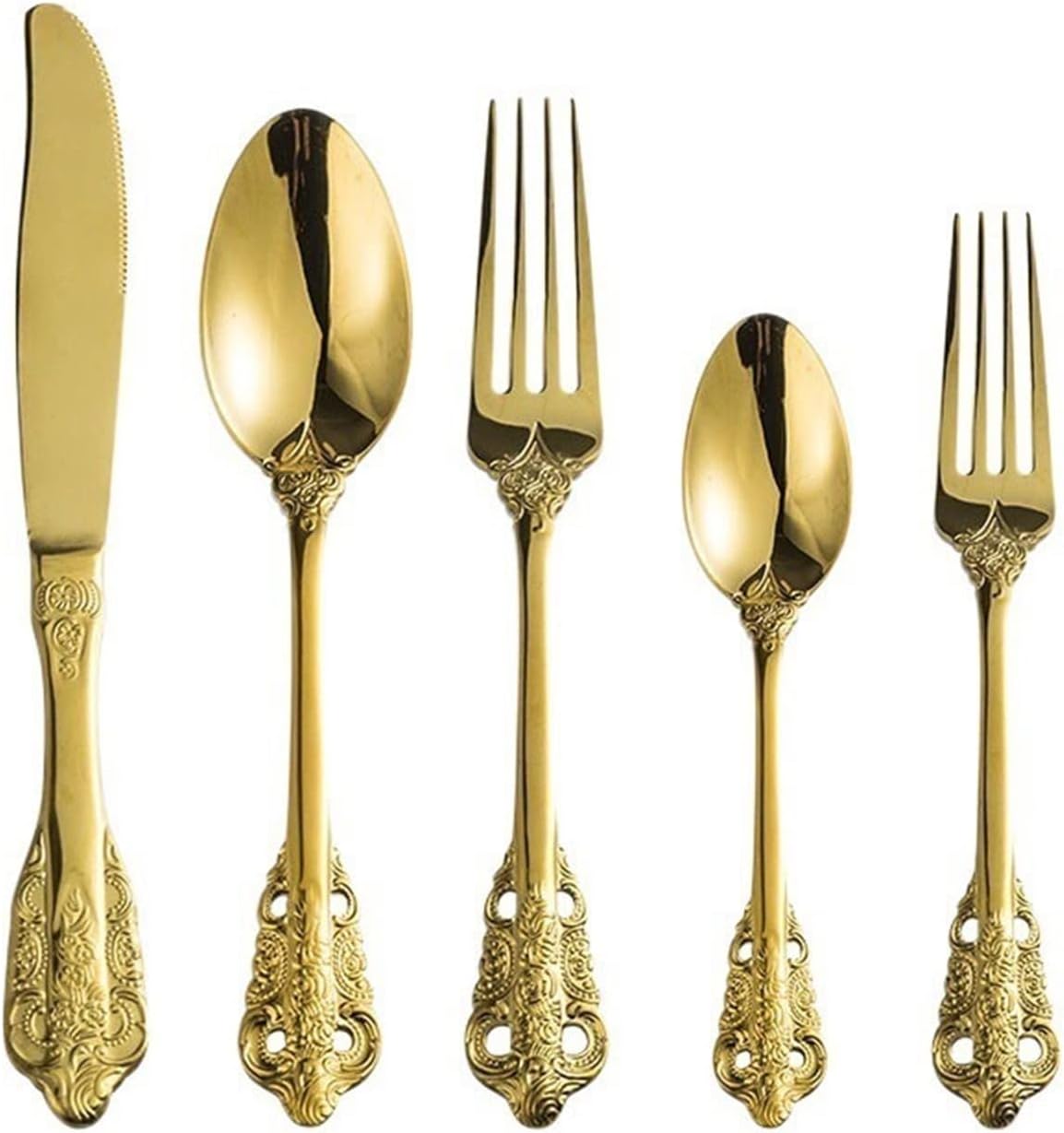 Dinner Spoon 304 Stainless Steel Tableware High-Grade Western Tableware Set Personalized Relief Dessert Spoon Meal Spoon Long-Handled Spoon (Color : Brass) (D)