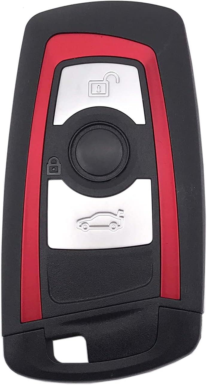 Keyless Entry Remote Control Key Fob Case Cover replacement for BMW 1 2 3 4 5 6 7 Series X3 M2 F Series 235ix 320 E90 E92 E93 X5 F10 F20 F30 F40 (Red 3 Buttons)