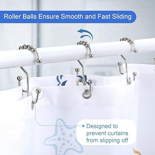 Miniatura 5 de Ganchos para cortina de ducha, 12 anillos de cortina de ducha, ganchos dobles escalonados para cortina de ducha, anillos a prueba de óxido para