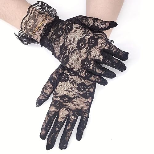 Women's Elegant Lace Gloves, Vintage Full Finger Gloves, Fashion Gloves for Cosplay & Formal Occasions (Black)