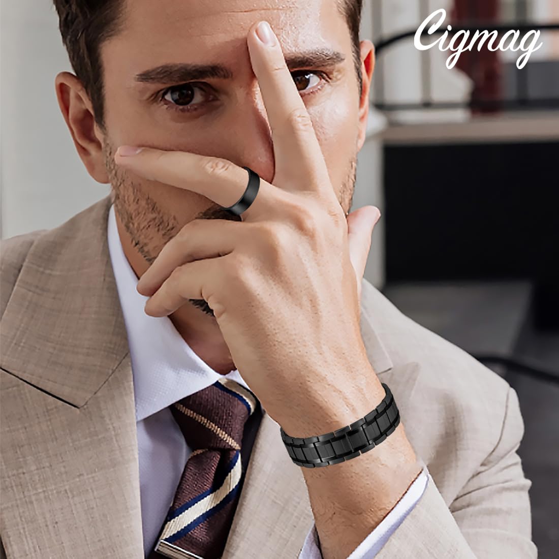 Lymphdrainage Magnetarmband Herren Ultrastarke Magnete Reines Titan verstellbar mit Entnahmewerkzeug und Geschenkbox (Schwarz)
