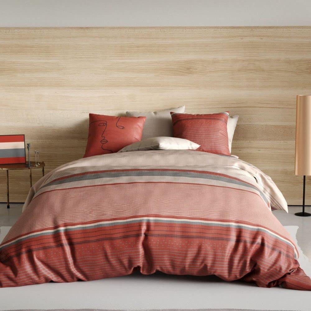 Housse de Couette réversible 220x240 cm + 2 taies d'oreiller 63x63 cm Percale de Coton Hana