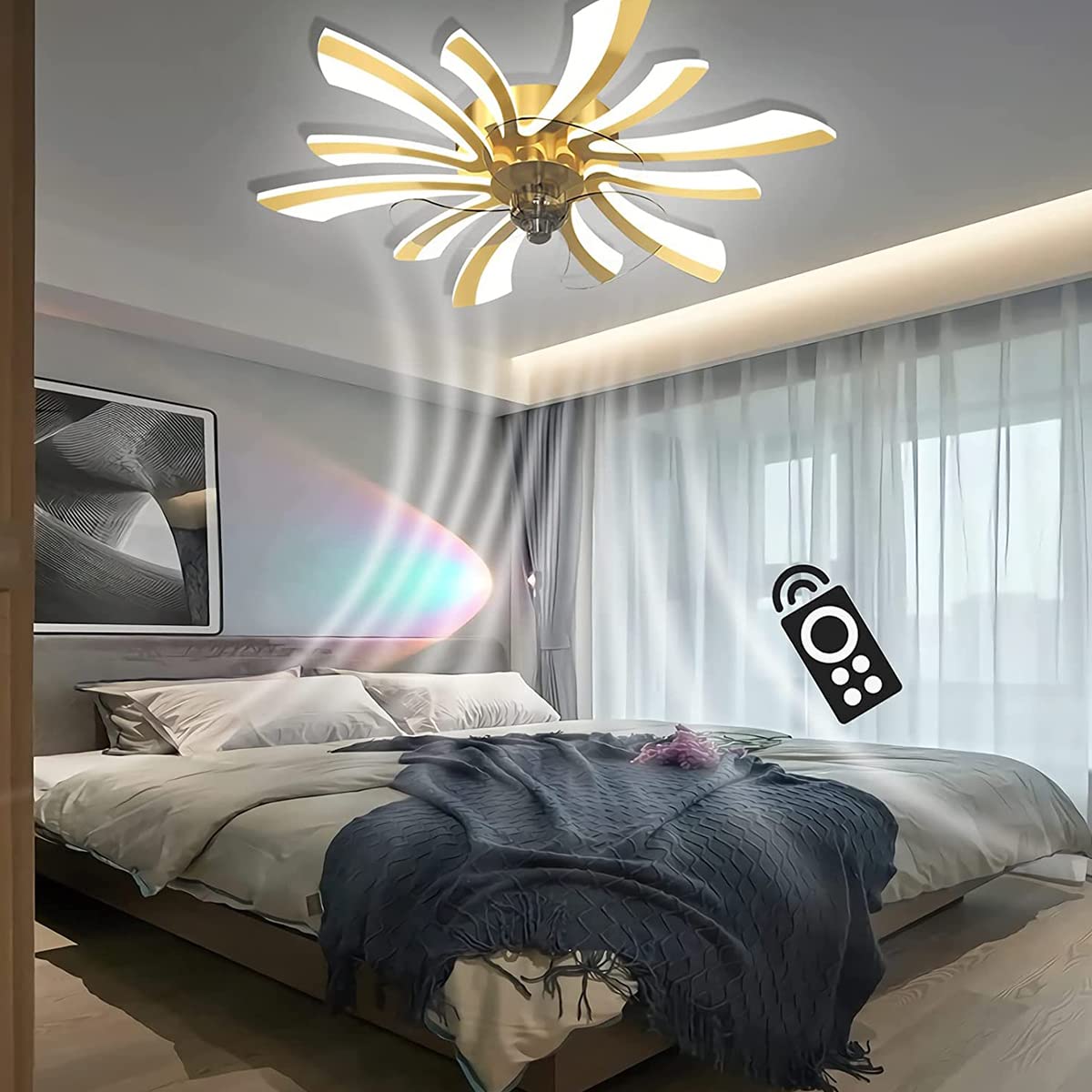 HXYSXHJUO Ceiling lights for bedroom LED Dimmable Bedroom Fan Light Mute Adjustable Wind Speed with Remote Control (Gold)