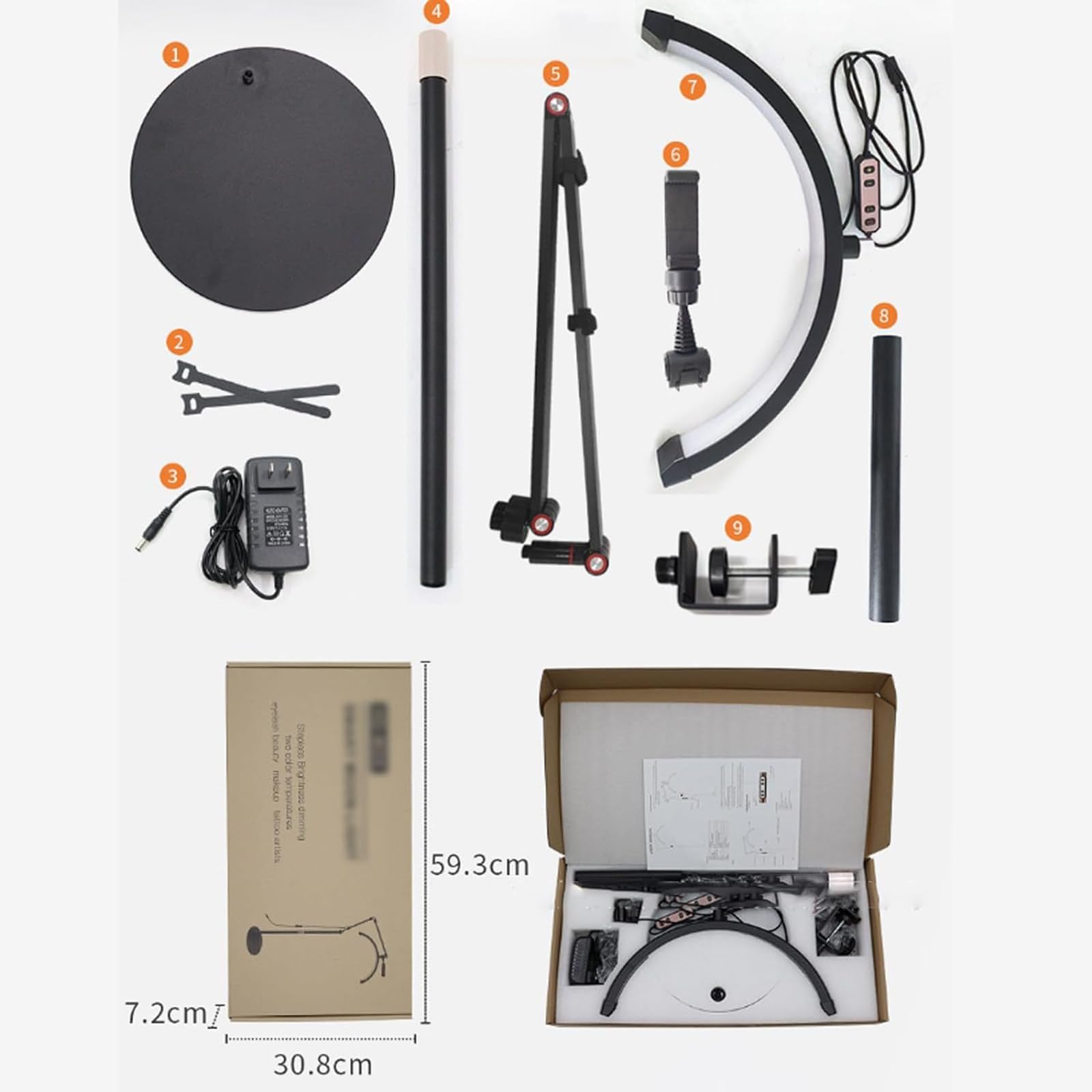 Lampa błyskowa LED, 3000-6000 K, stojąca lampa podłogowa z uchwytem na telefon, półksiężyc, do przedłużania rzęs, pielęgnacji skóry, brwi, piękna lampa stojąca (biała)