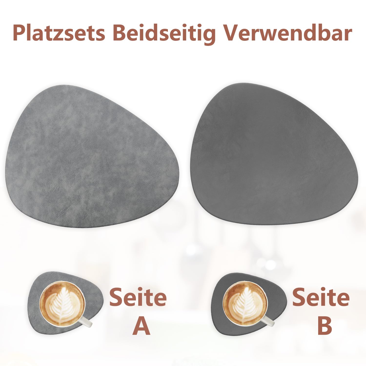 HELI MIAO 6er Set Tischset aus Leder-Imitat，Platzsets abwaschbar und wasserdicht，Platzdeckchen Lederoptik mit Untersetzer… – Ansicht 2