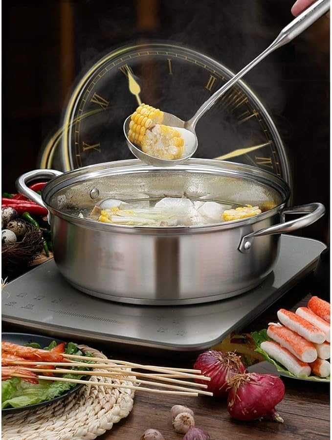 Padella professionale antiaderente in acciaio inox con coperchio in vetro di grande capacità, pentole di alta qualità per ogni cucina!