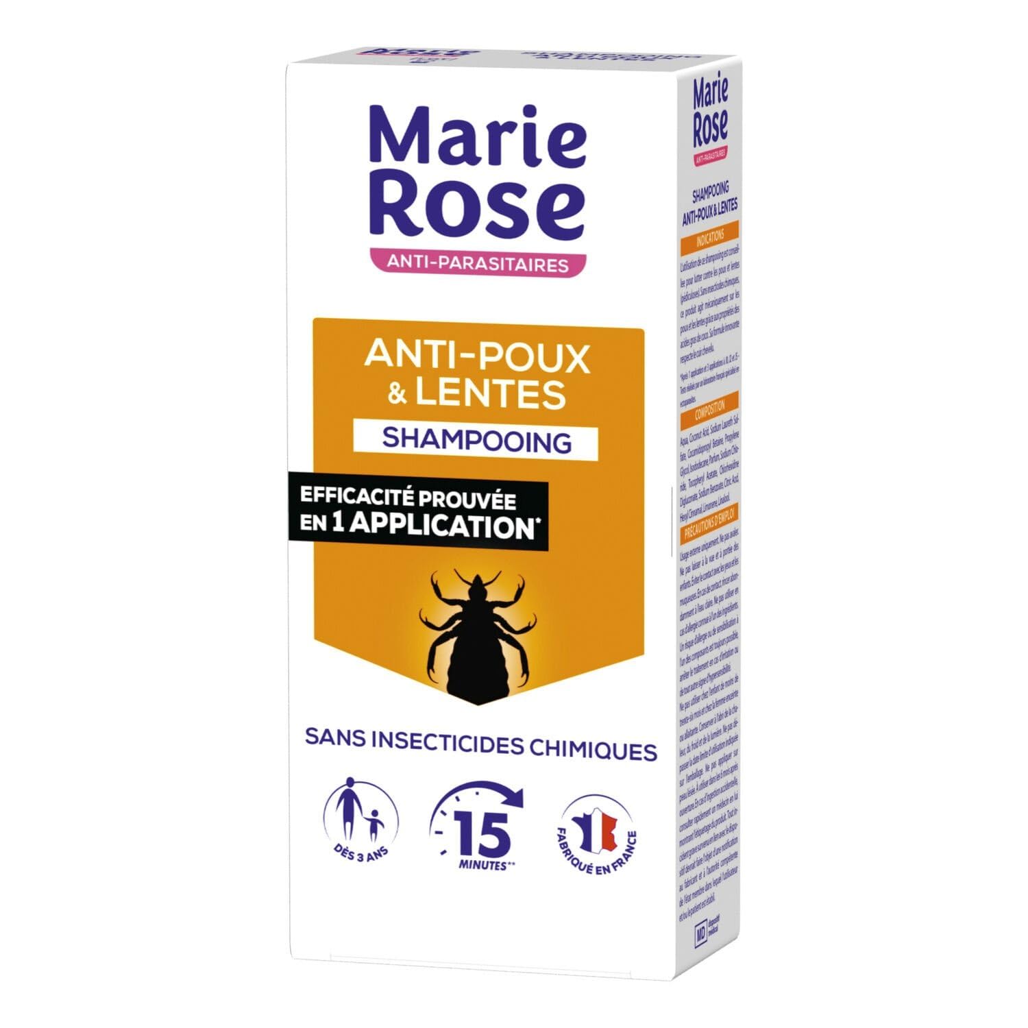MARIE ROSE - Shampoing Anti-Poux & Lentes Efficace et Doux, Flacon 125mL - Lot De 3